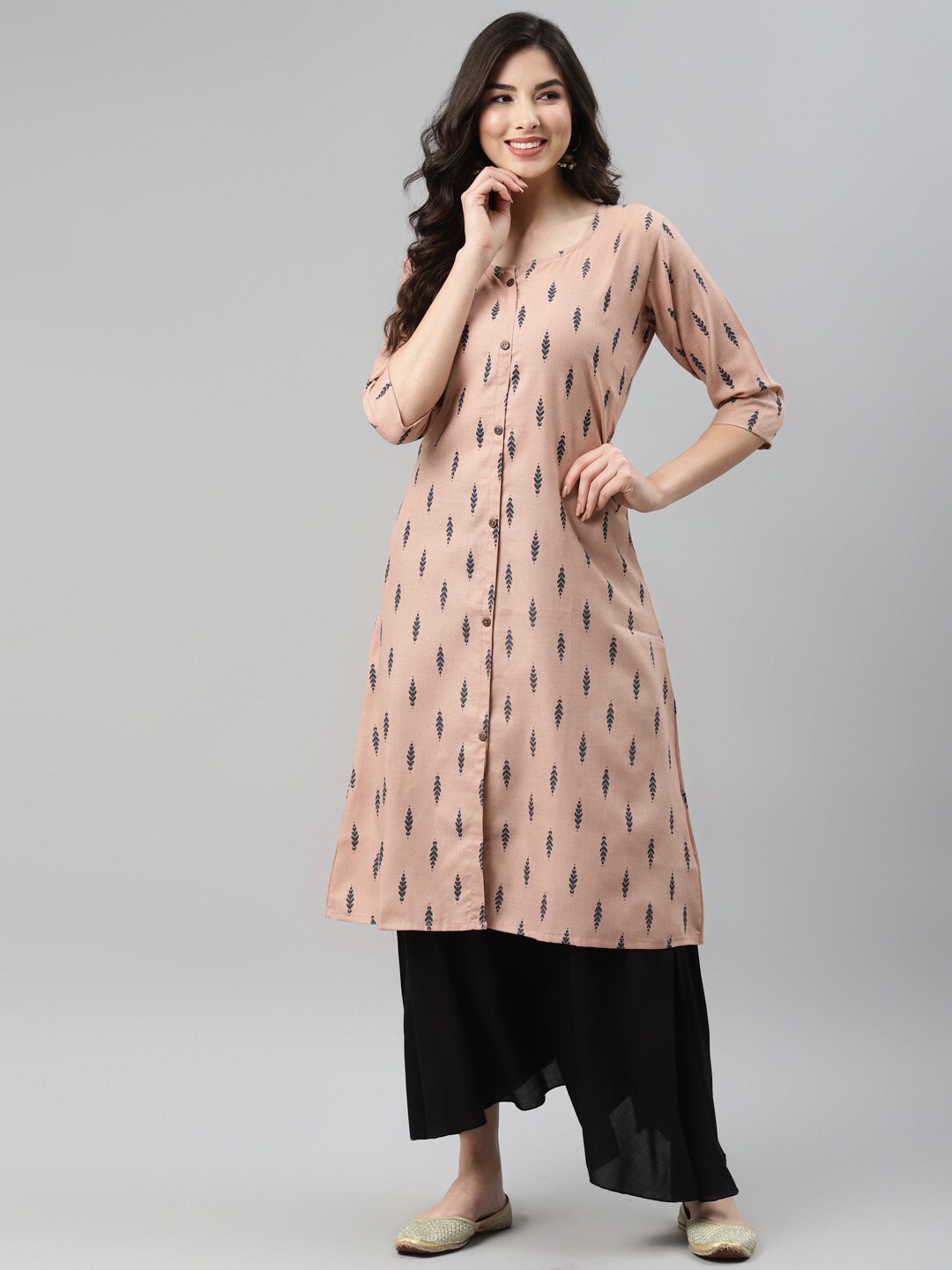 

Aarika Women Peach-Coloured Ethnic Motifs Printed Cotton Kurta