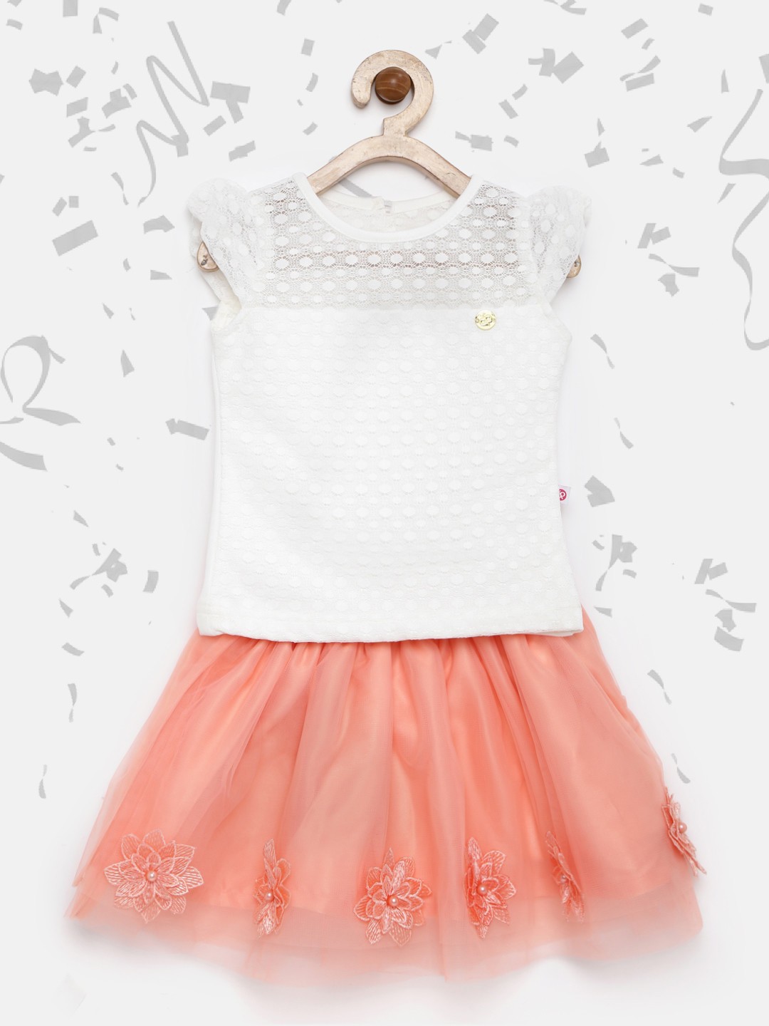 

Peppermint Girls White & Peach-Coloured Skirt With Top