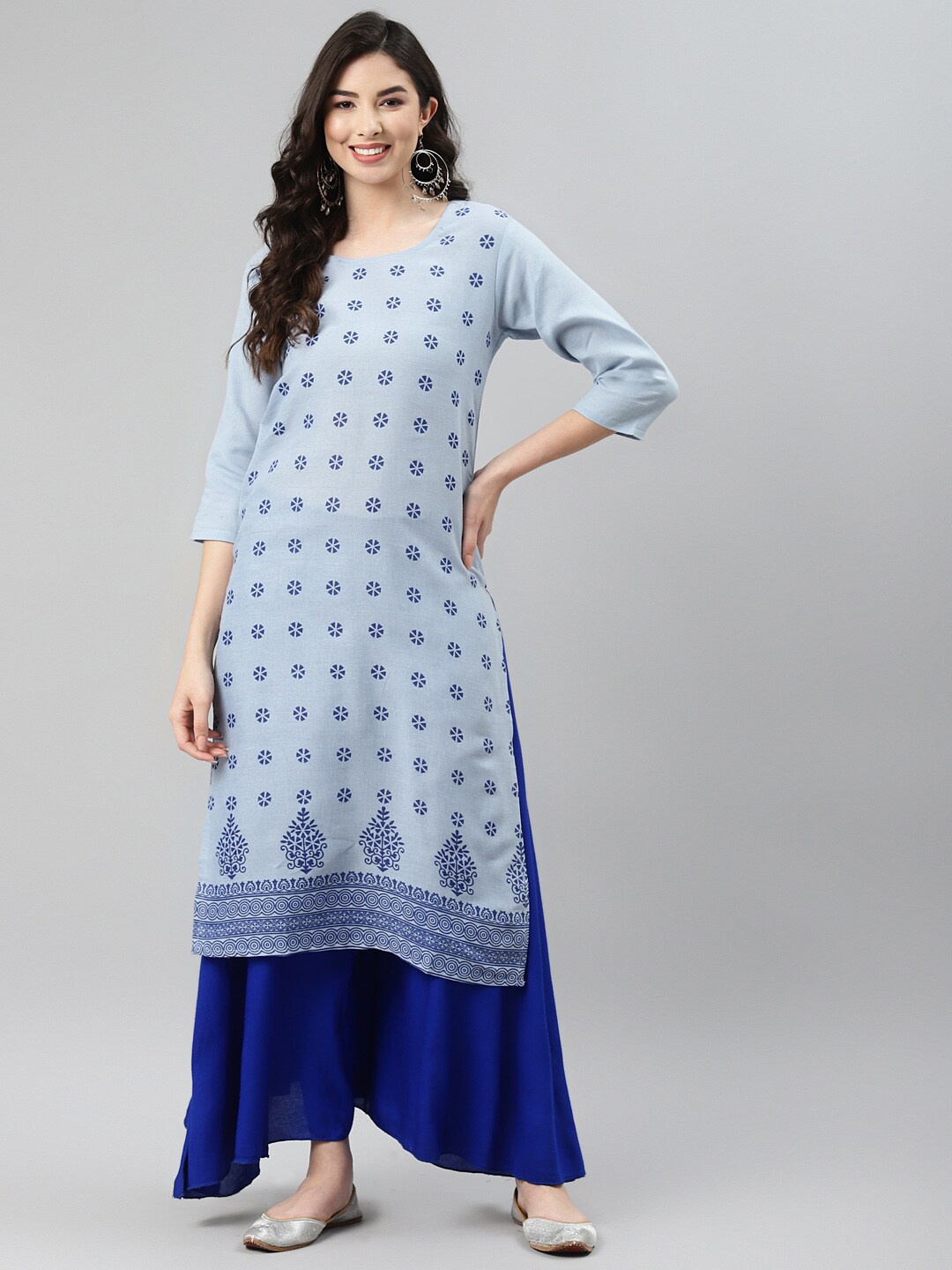

Aarika Women Blue Printed Cotton Straight Kurta