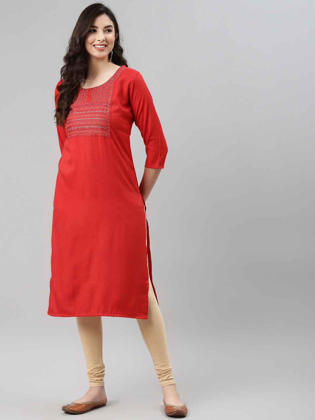 

Aarika Women Red Embroidered Cotton Kurta