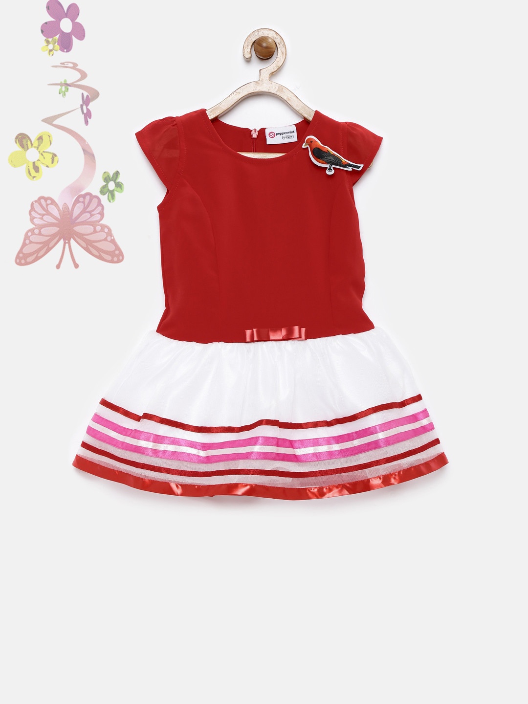 

Peppermint Girls Red Solid Drop-Waist Dress