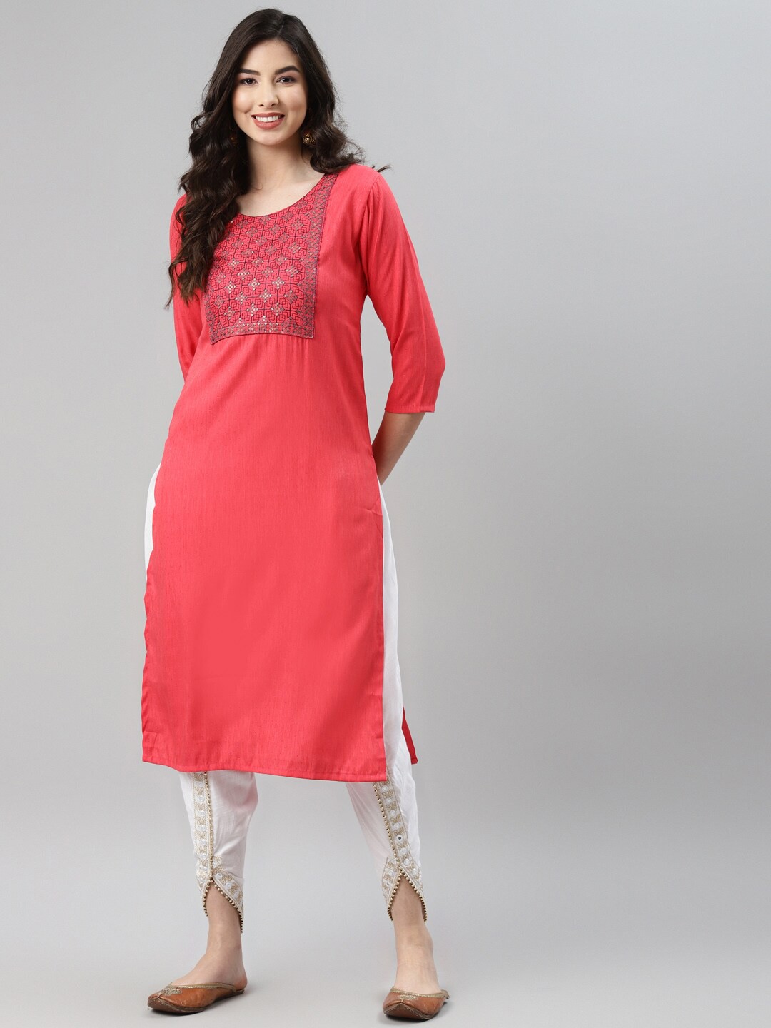 

Aarika Women Red Ethnic Motifs Yoke Design Kurta