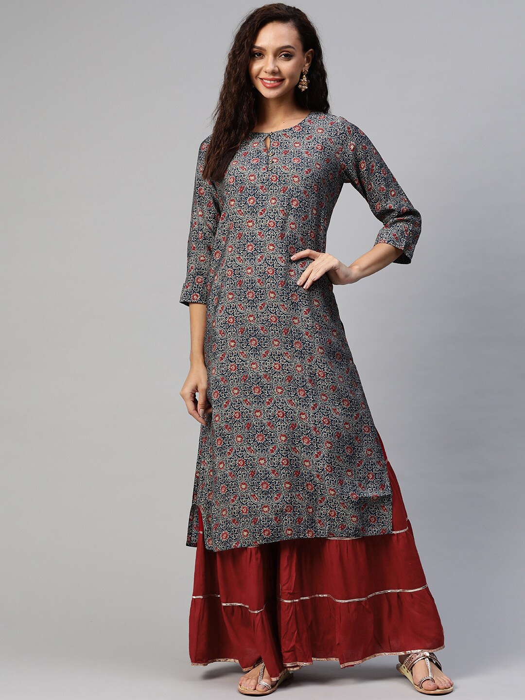 

Aarika Women Navy Blue Ethnic Motifs Printed Cotton Kurta