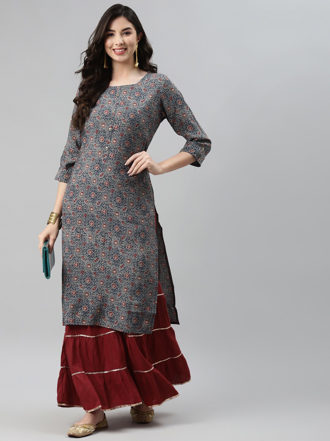 

Aarika Women Navy Blue & Maroon Ethnic Motifs Printed Kurta