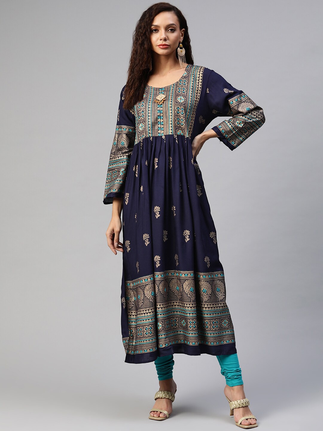 

Aarika Women Navy Blue Ethnic Motifs Printed Anarkali Kurta