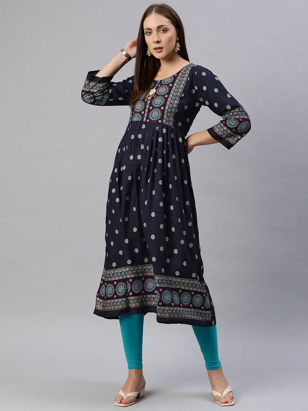 

Aarika Women Navy Blue Ethnic Motifs Printed Anarkali Kurta