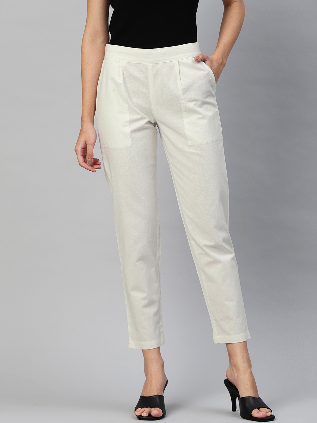 

KALINI Women White Pleated Trousers
