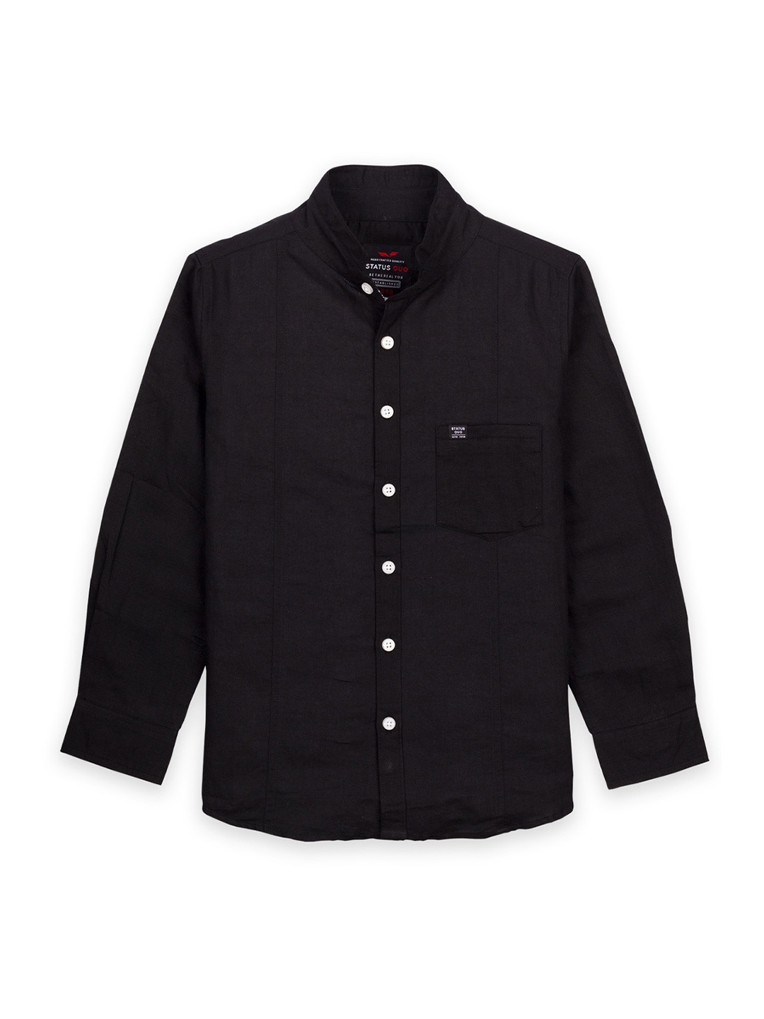 

Status Quo Boys Black Solid Classic Regular Cotton Casual Shirt