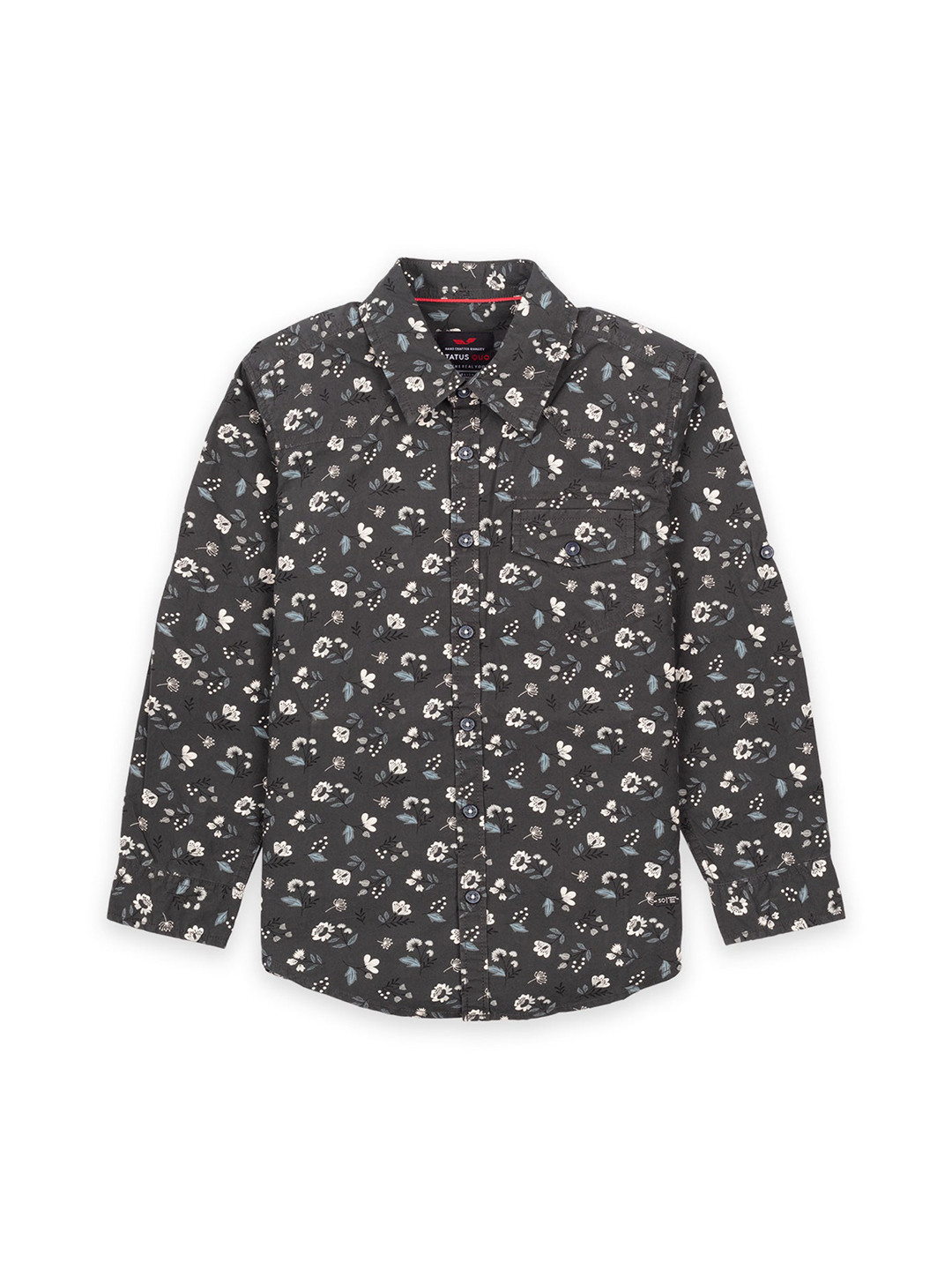 

Status Quo Boys Charcoal Grey Classic Floral Printed Cotton Casual Shirt