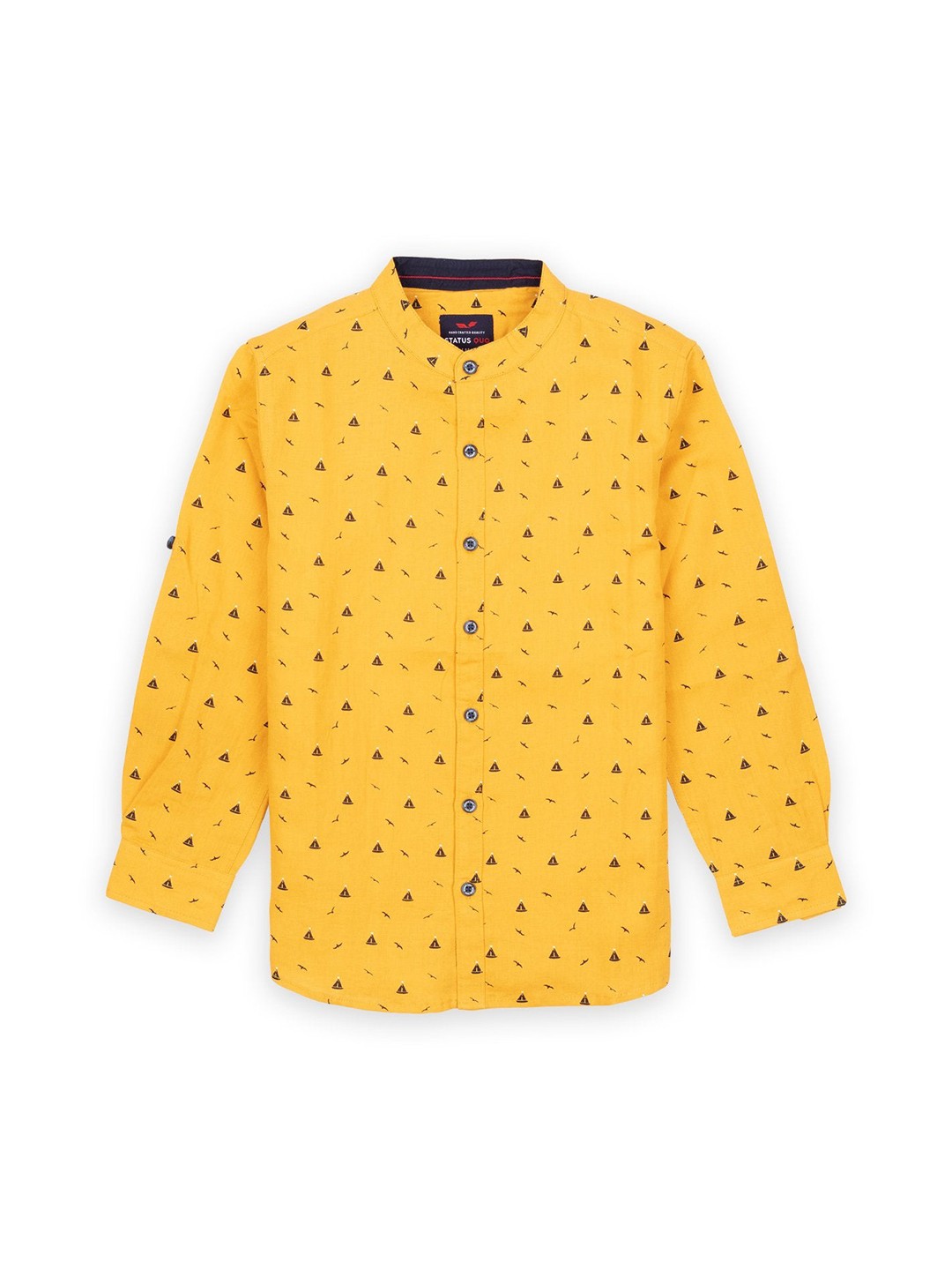 

Status Quo Boys Yellow Classic Geometric Print Cotton Casual Shirt