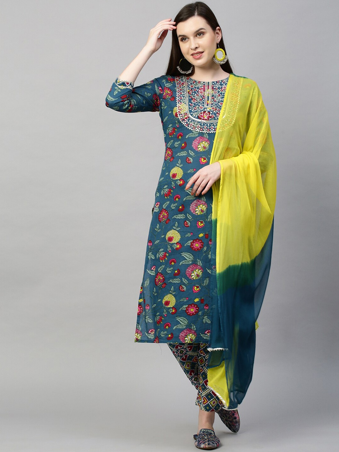 

FASHOR Women Teal Kurta with Salwar & With Dupatta