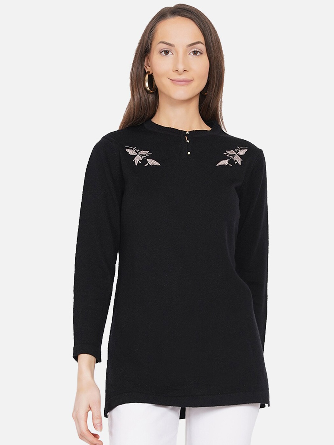 

ARMISTO Women Black Embroidered Woolen Tunic