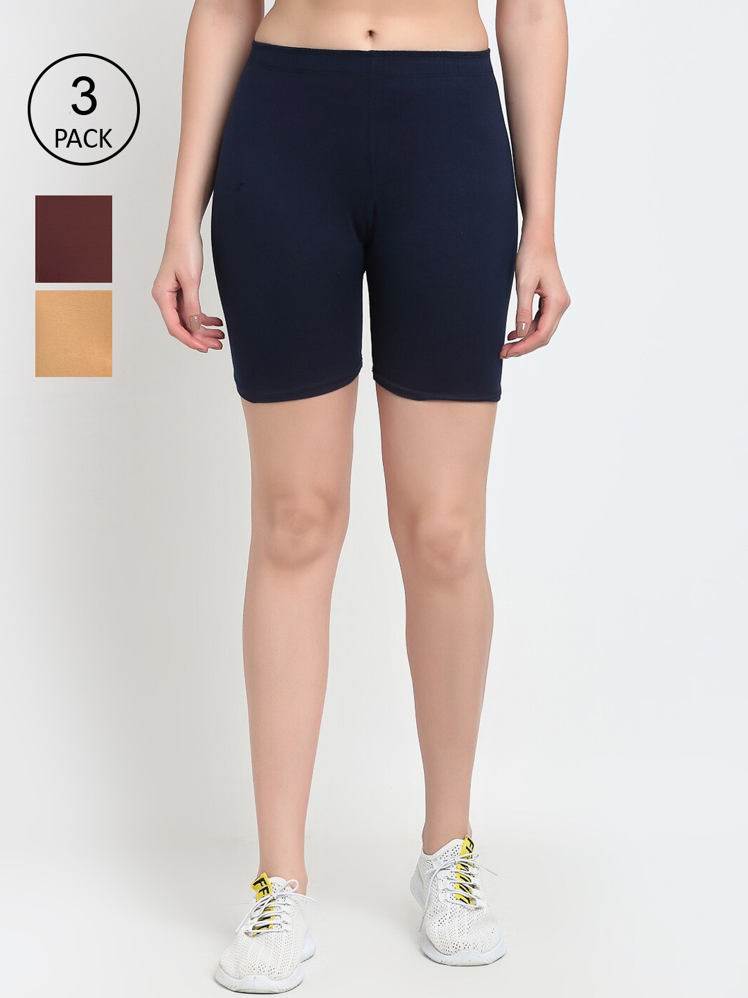 

Jinfo Women Pack Of 3 Beige Cycling Sports Shorts