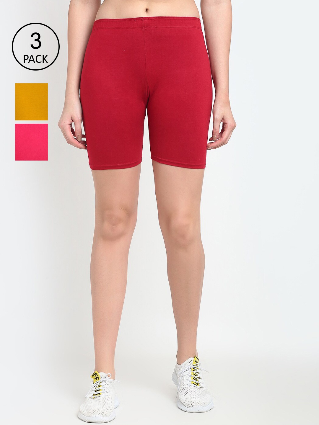 Jinfo Women Pack of 3 Cycling Sports Shorts, Pink