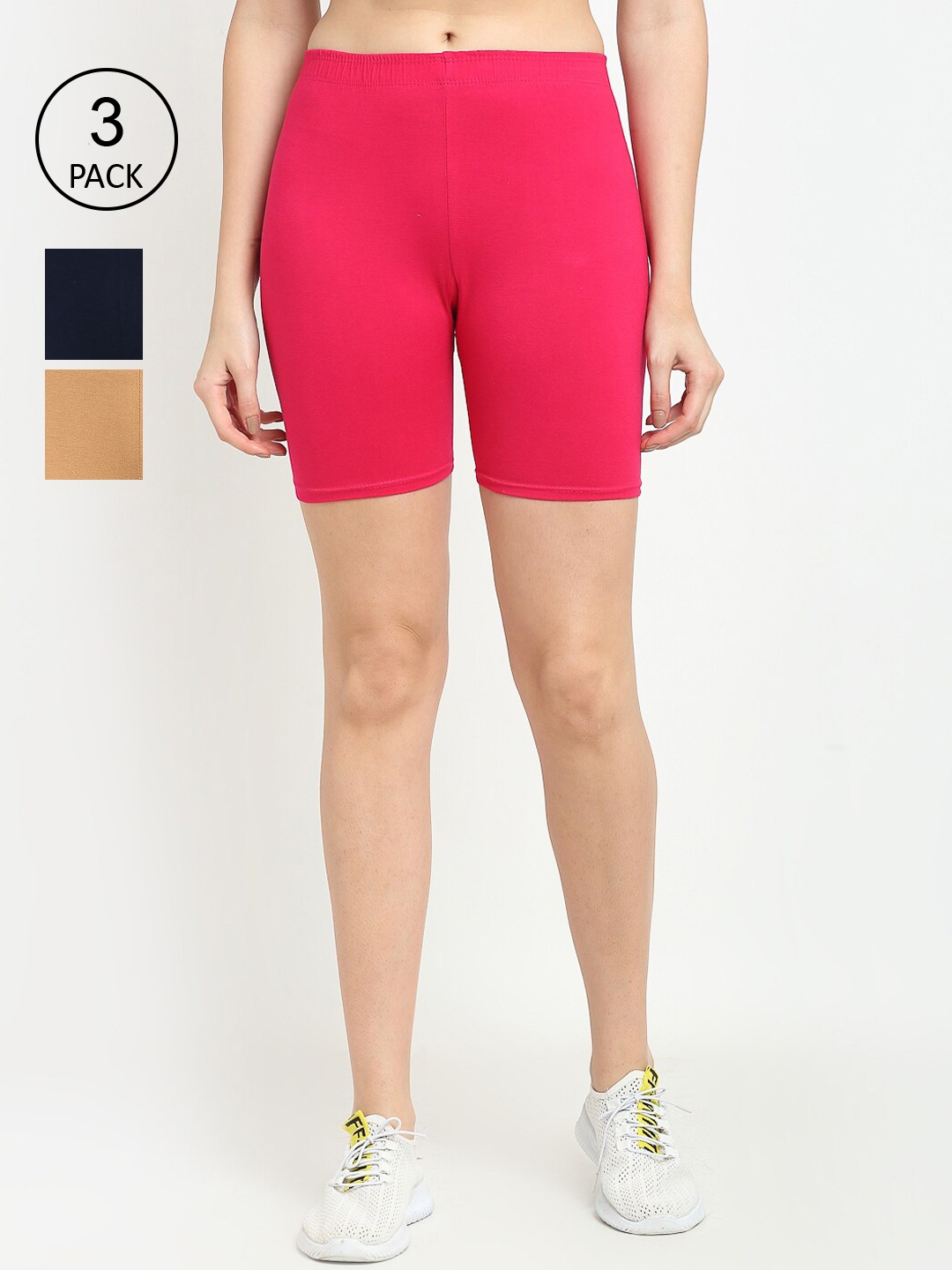 Jinfo Women Pack Of 3 Cycling Sports Shorts, Pink