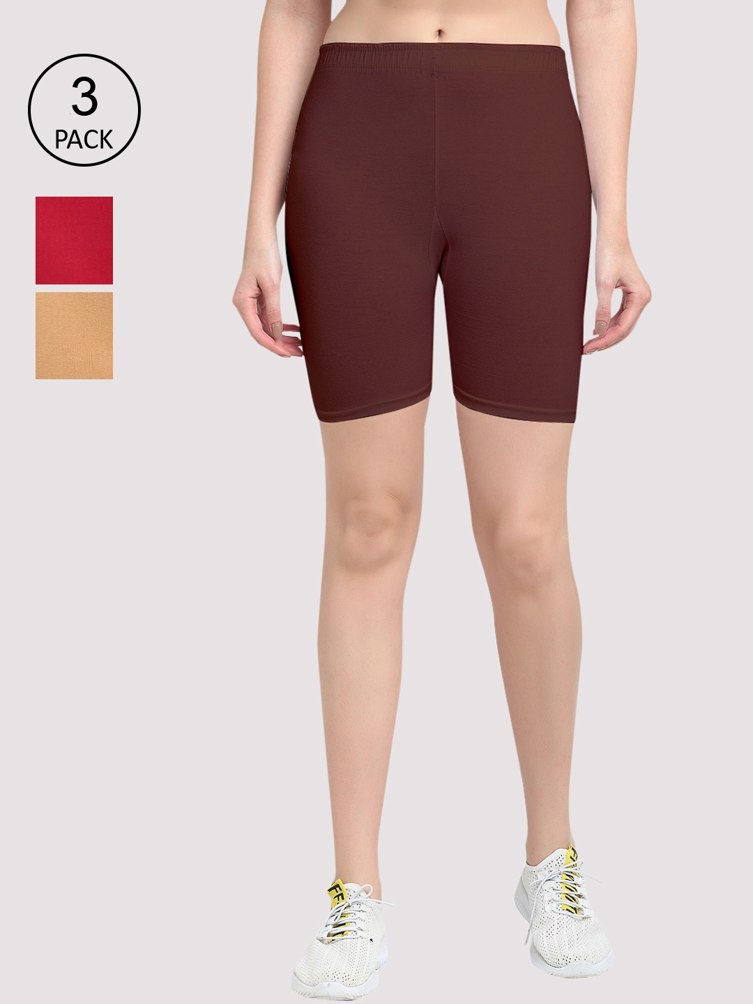

Jinfo Women Pack Of 3 Cycling Sports Shorts, Beige