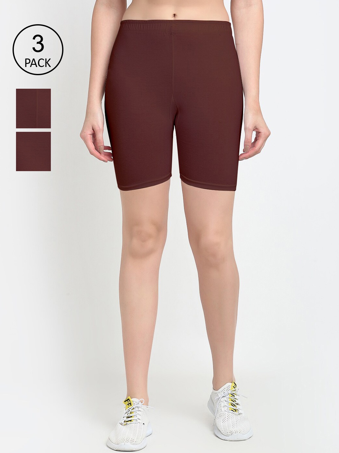 

Jinfo Women Pack of 3 Brown Solid Cycling Shorts