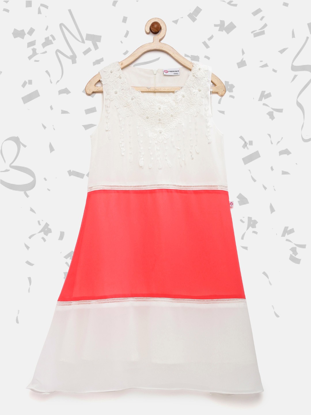 

Peppermint Girls Off-White & Coral Colourblocked A-Line Dress