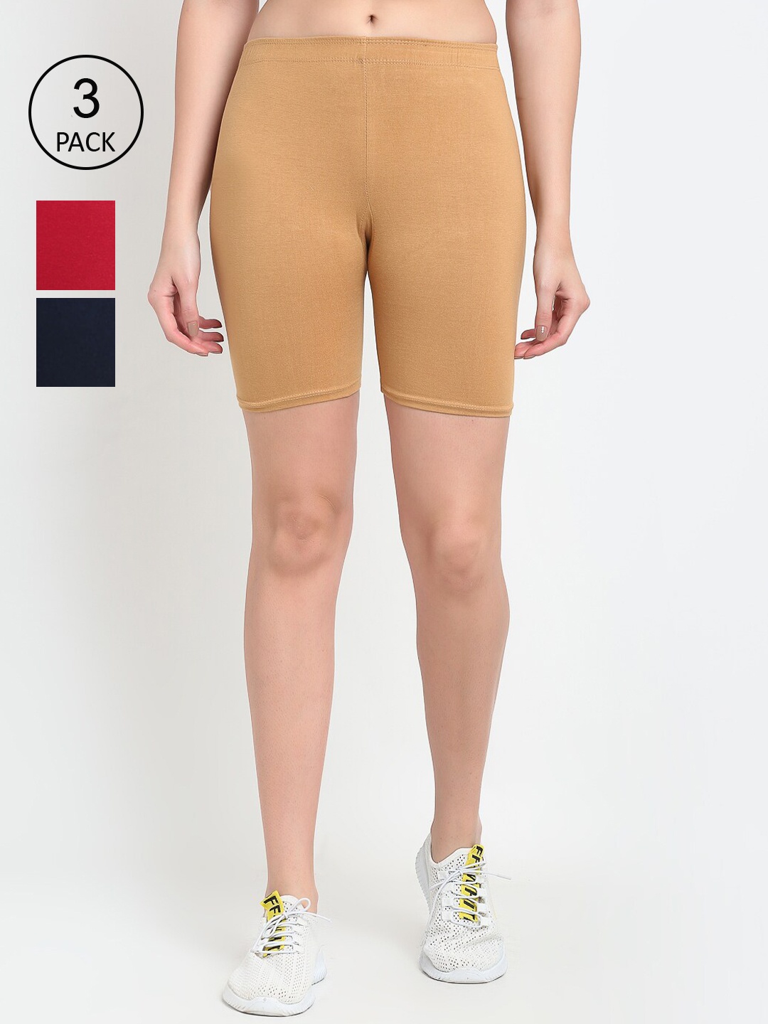 

Jinfo Women Pack of 3 Beige Solid Cycling Shorts