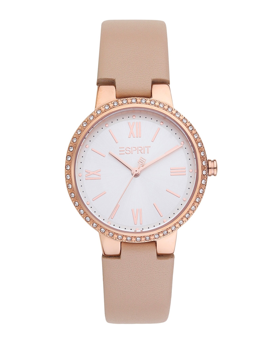 

ESPRIT Women Silver-Toned Embellished Dial & Rose Gold Toned Stainless Steel Bracelet Style Straps Analogue Watch