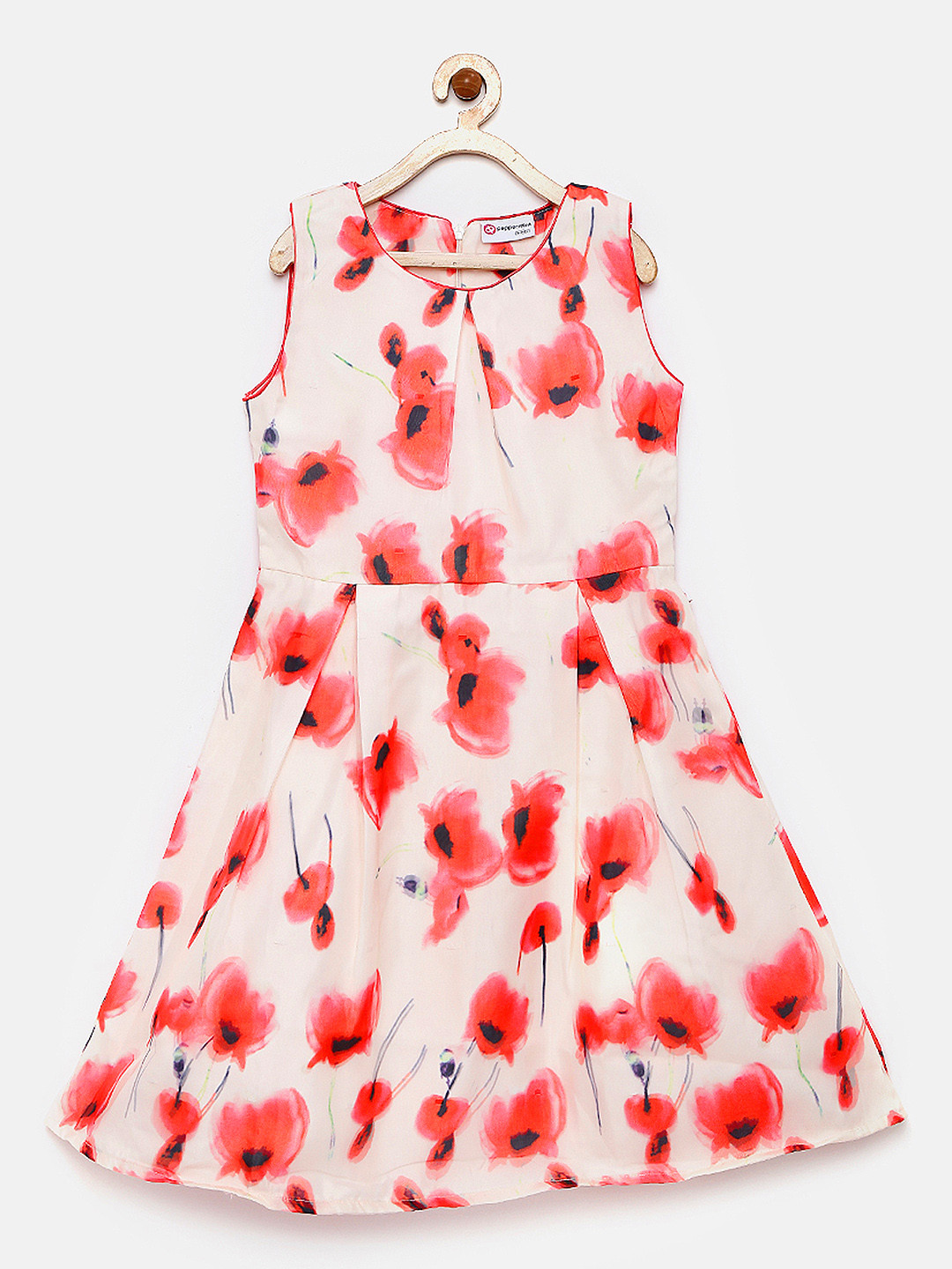 

Peppermint Girls Cream-Coloured Printed Fit and Flare Dress