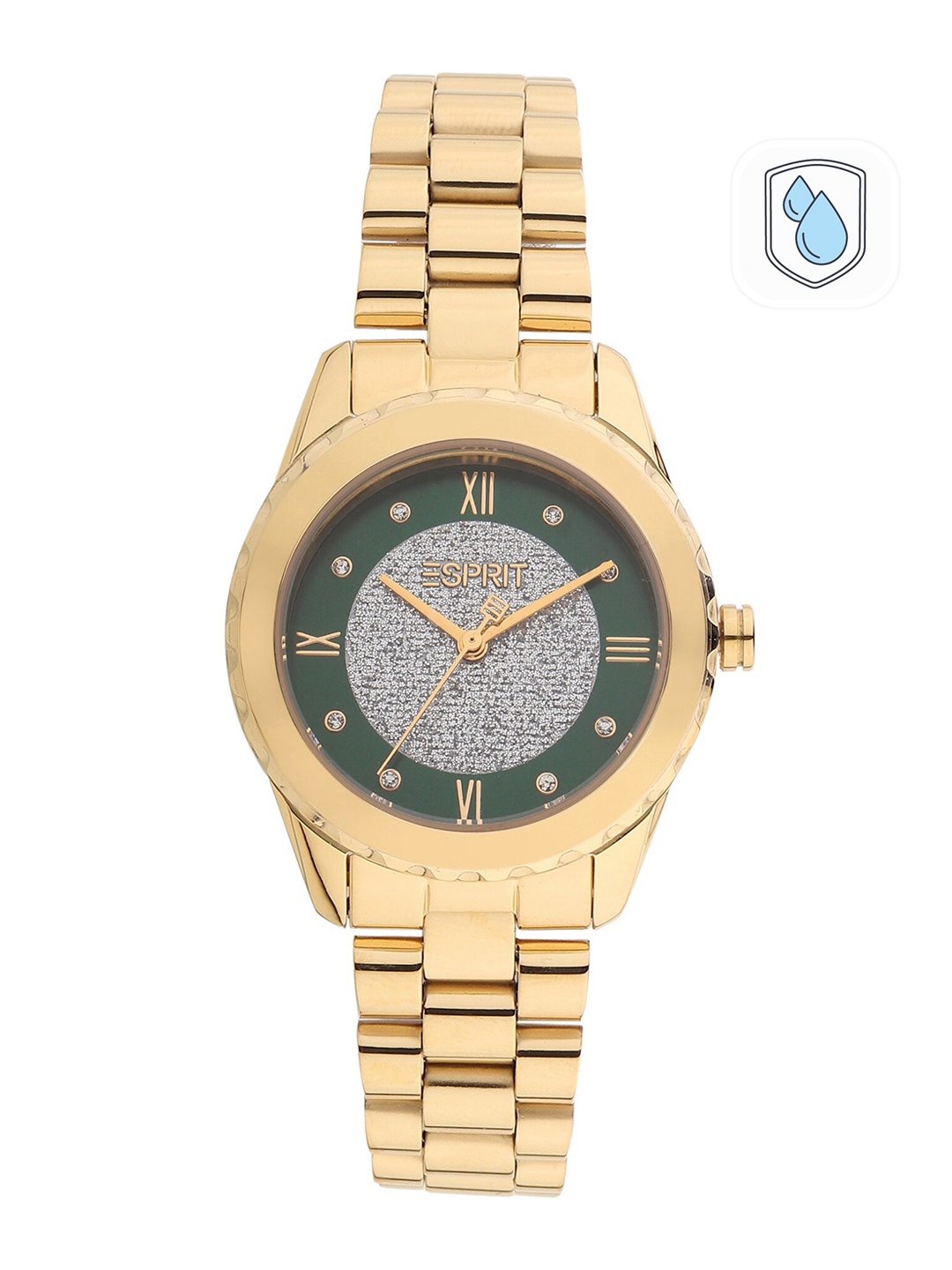 

ESPRIT Women Green & Gold Toned Bracelet Style Straps Analogue Watch ES1L320M0135