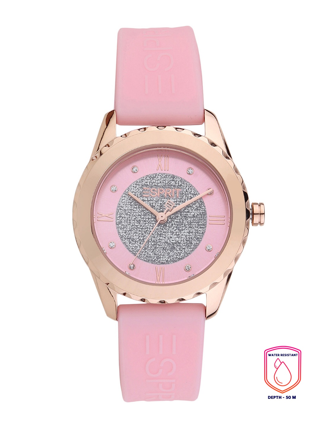 

ESPRIT Women Rose Gold-Toned Embellished Stainless Steel Straps Analogue Watch