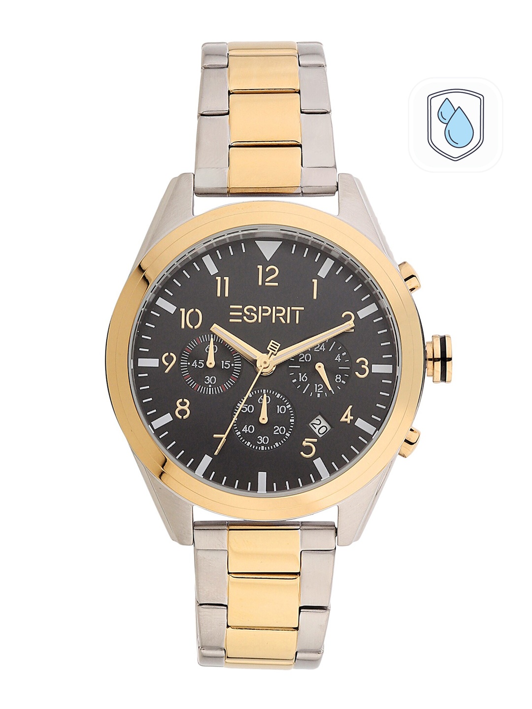

ESPRIT Women Black Dial & Multicoloured Stainless Steel Bracelet Style Straps Analogue Watch, Gold