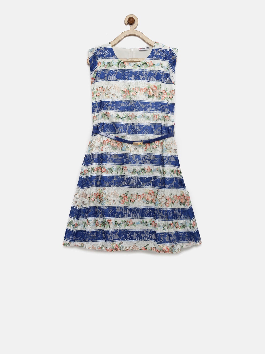 

Peppermint Girls Blue & Off-White Printed A-Line Dress