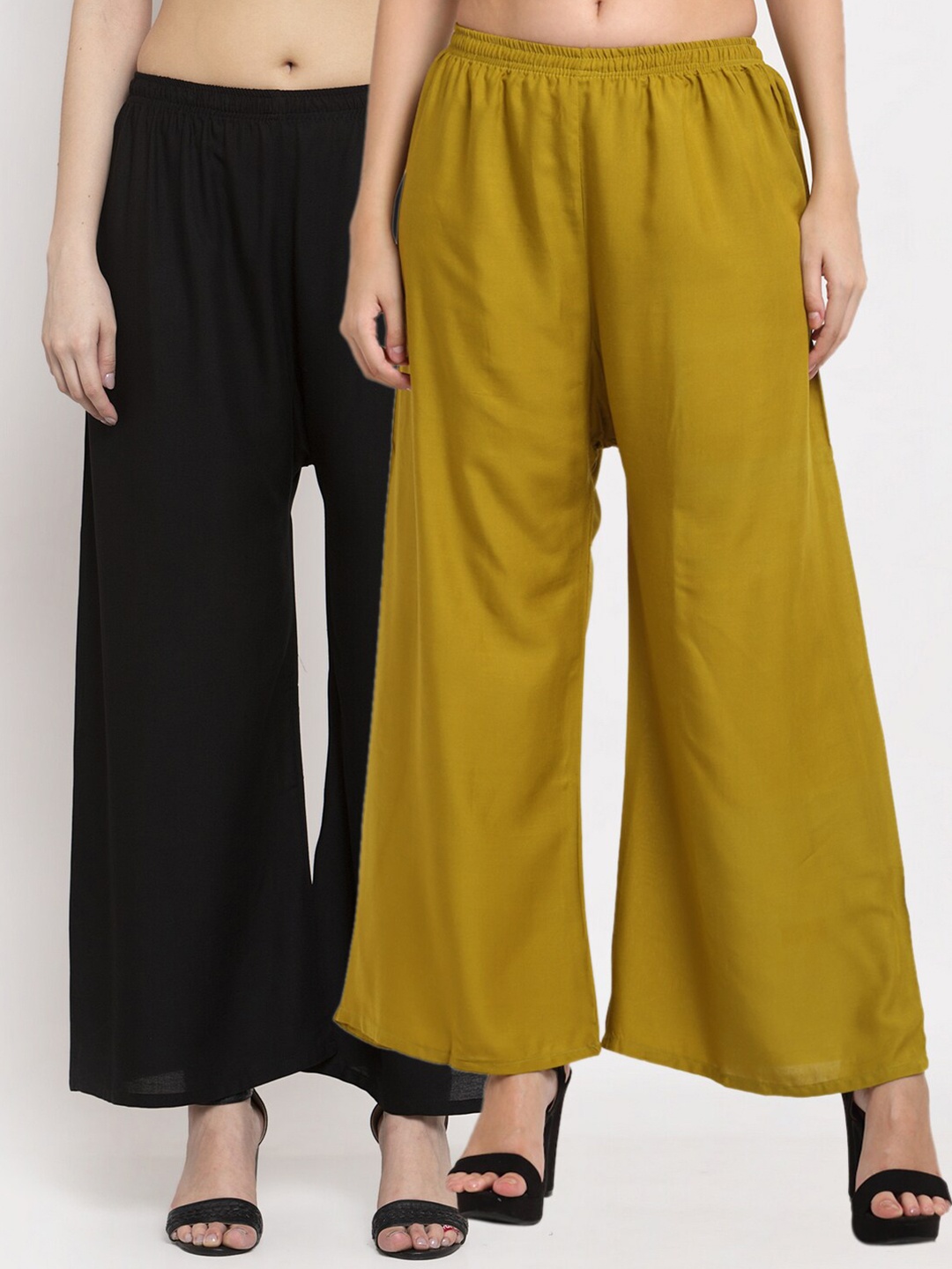 

Miaz Lifestyle Women Olive Green & Black Flared Knitted Palazzos Pack of 2