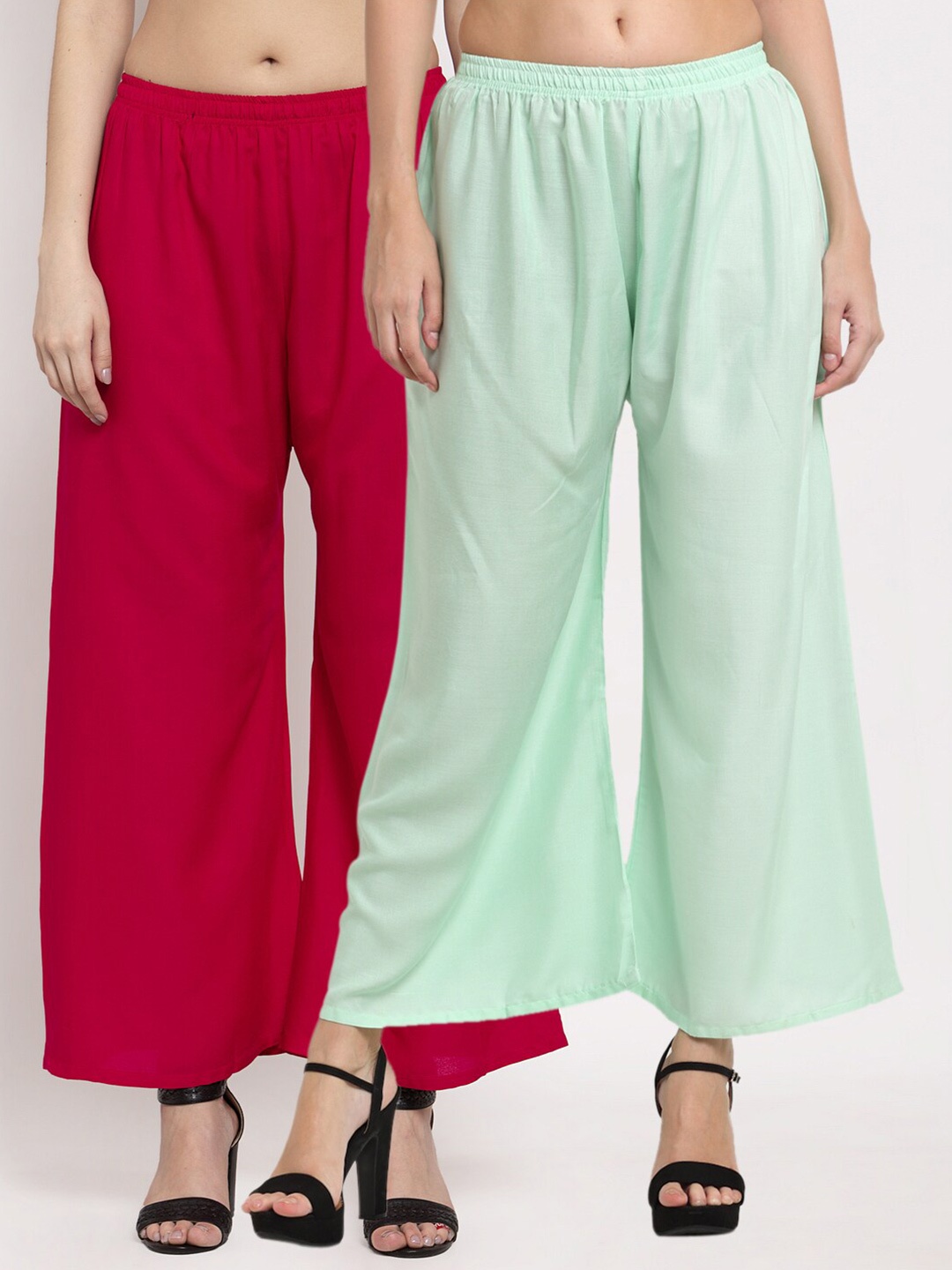 

Miaz Lifestyle Women Pack of 2 Green & Fuchsia Solid Palazzos
