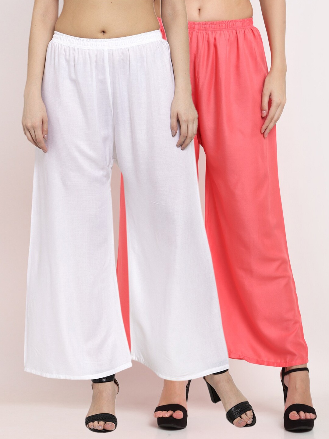 

Miaz Lifestyle Women Pack of 2 Flared Knitted Ethnic Palazzos, Peach
