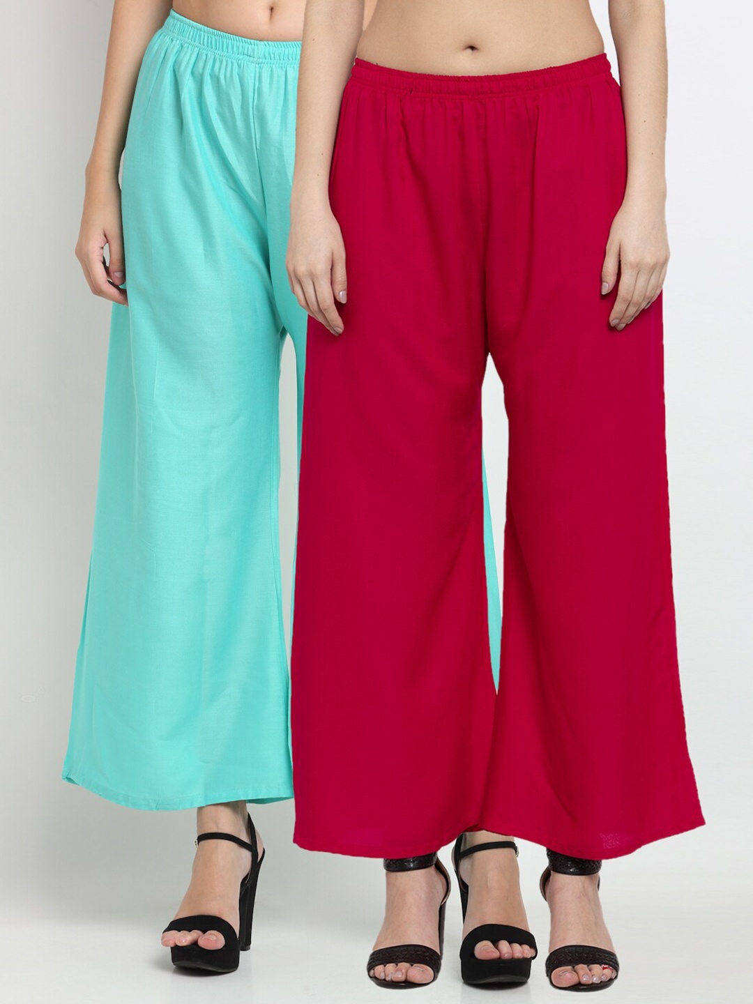 

Miaz Lifestyle Women Pack of 2 Flared Knitted Palazzos, Blue