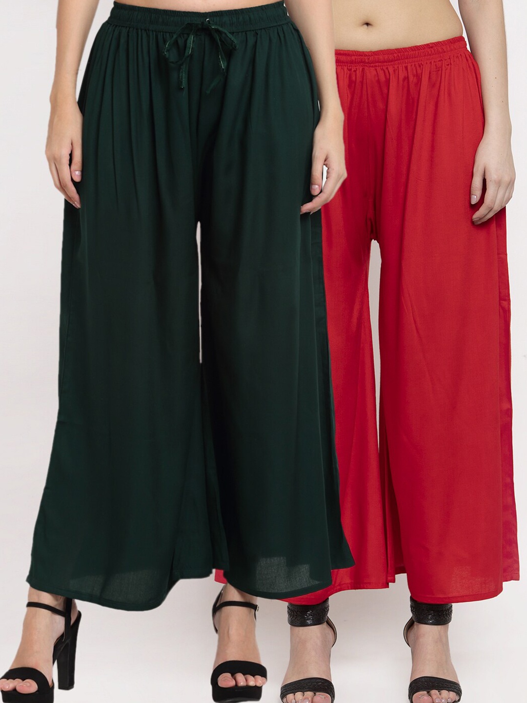 

Miaz Lifestyle Women Red & Black Set Of 2 Flared Palazzos