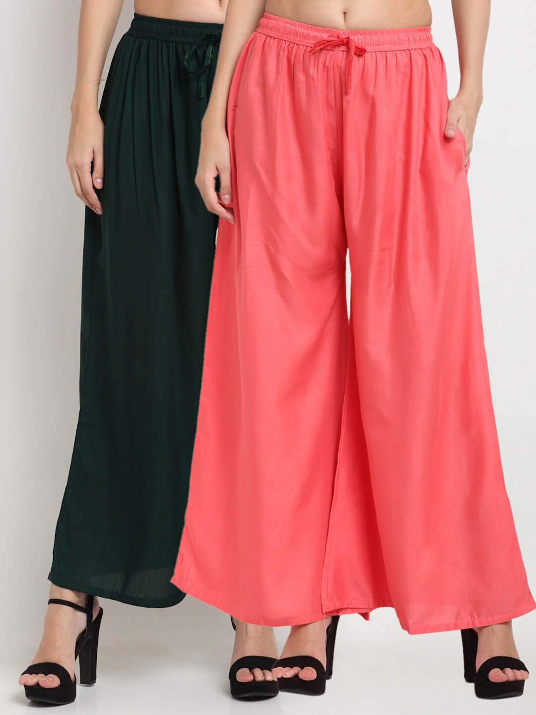

Miaz Lifestyle Women Peach-Coloured & Green Flared Knitted Palazzos Pack of 2