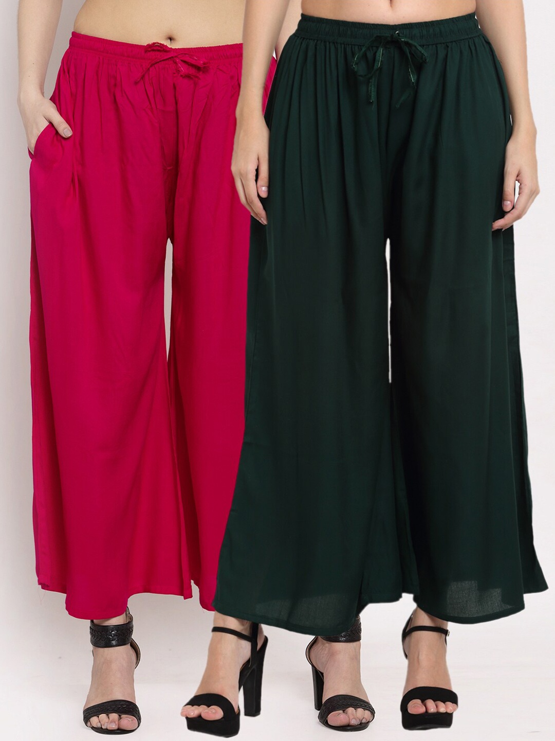

Miaz Lifestyle Women Black & Pink Set Of 2 Flared Knitted Palazzos
