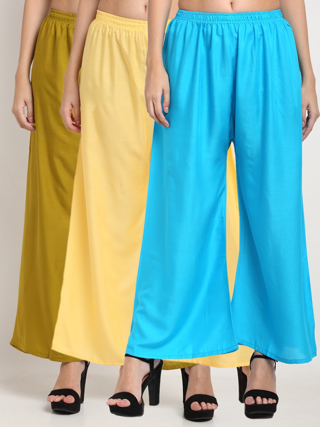 

Miaz Lifestyle Women Blue & Yellow Flared Knitted Palazzos Pack Of 3