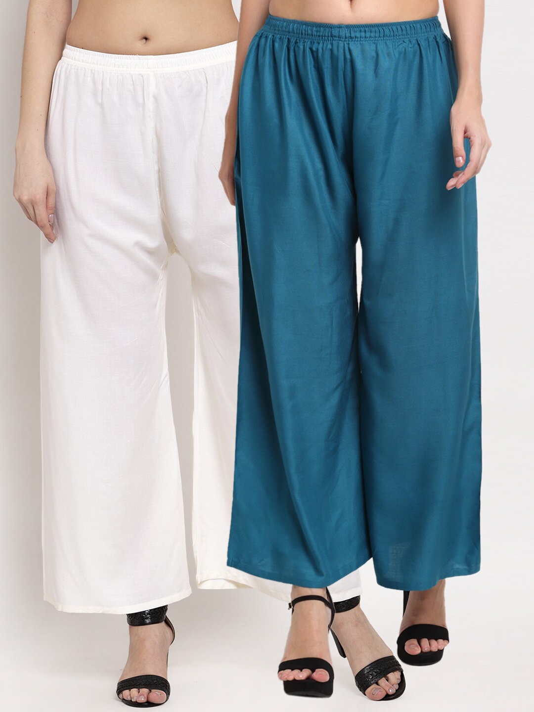 

Miaz Lifestyle Women Pack of 2 Flared Knitted Palazzos, Blue