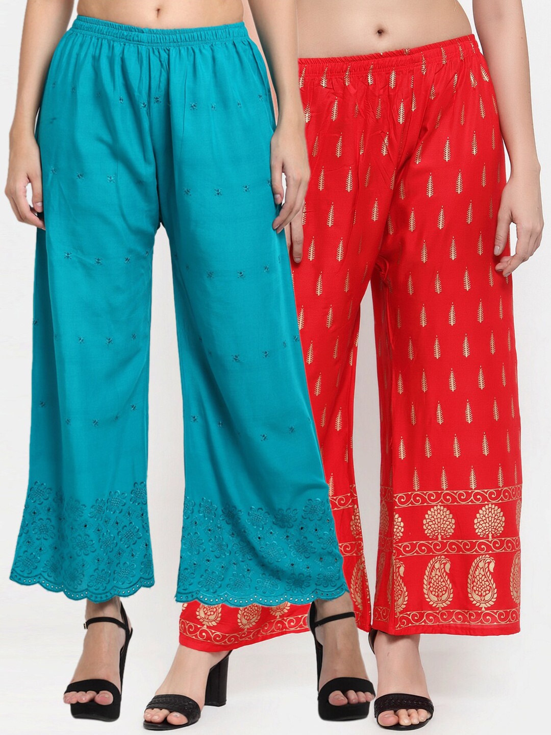 

Miaz Lifestyle Women Set Of 2 Blue & Red Ethnic Motifs Printed Palazzos