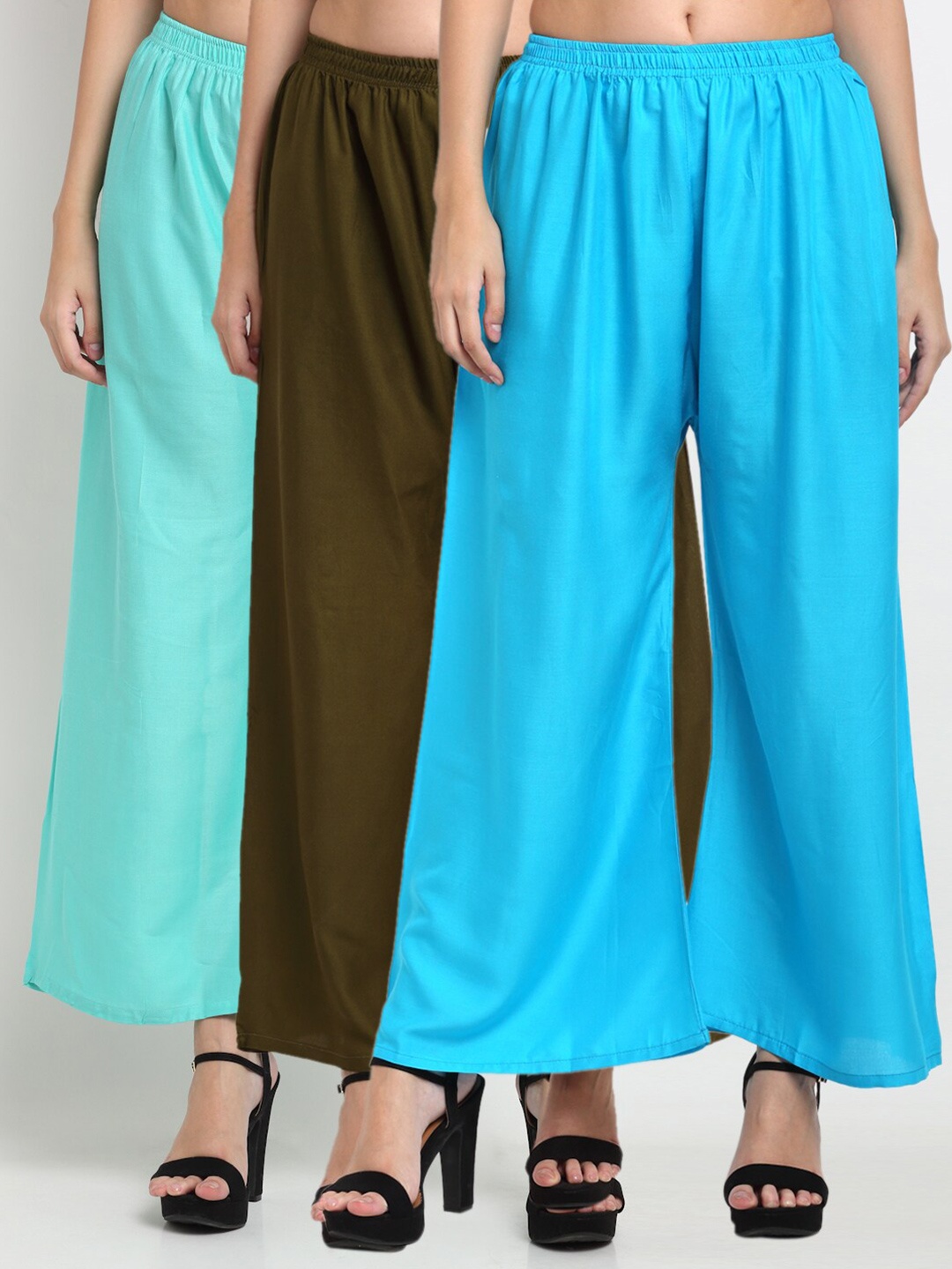 

Miaz Lifestyle Women Set Of 3 Solid Palazzos, Blue