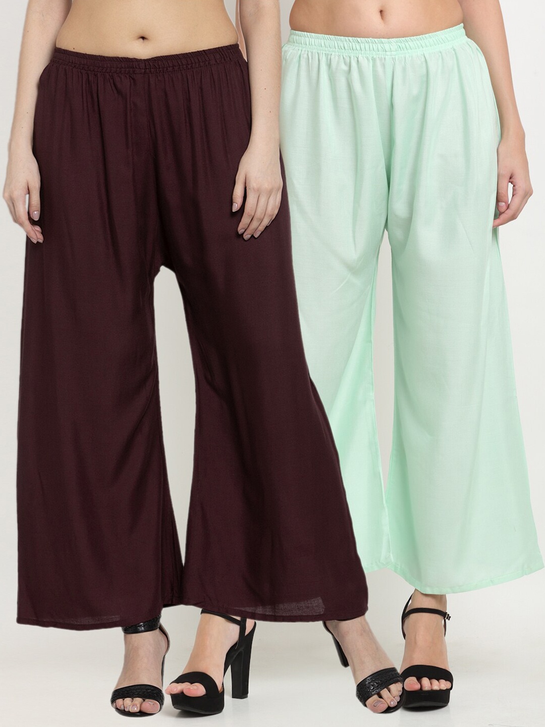 

Miaz Lifestyle Women Brown & Green Flared Knitted Palazzos Pack Of 2
