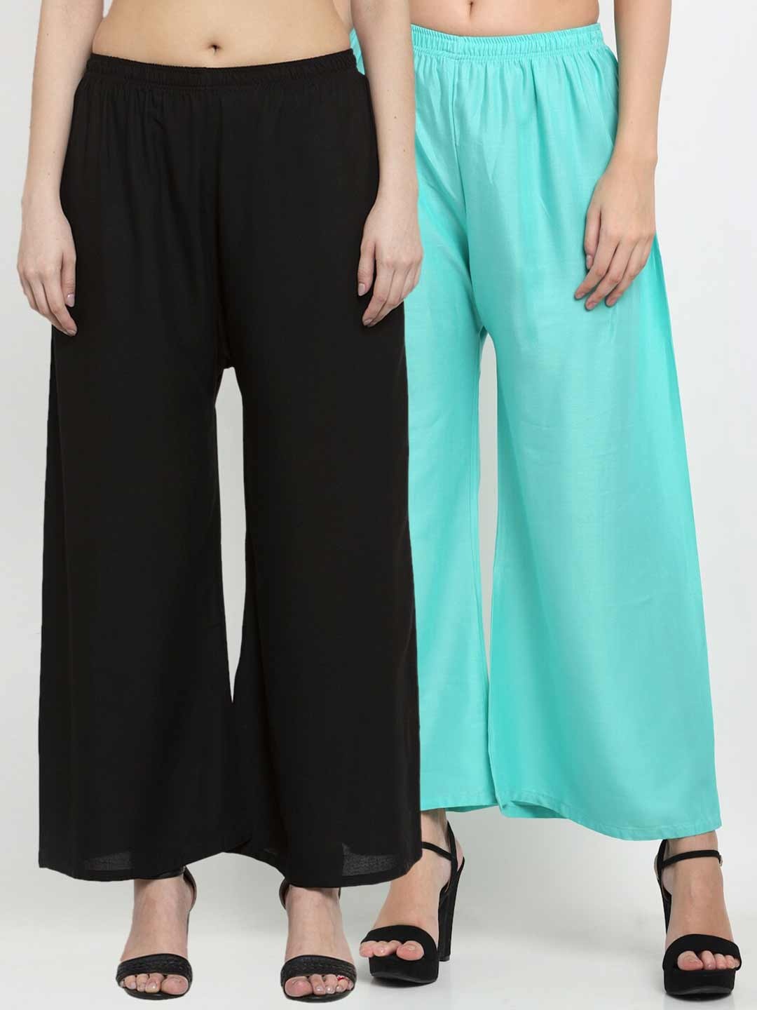 

Miaz Lifestyle Women Pack Of 2 Blue & Black Flared Knitted Palazzos