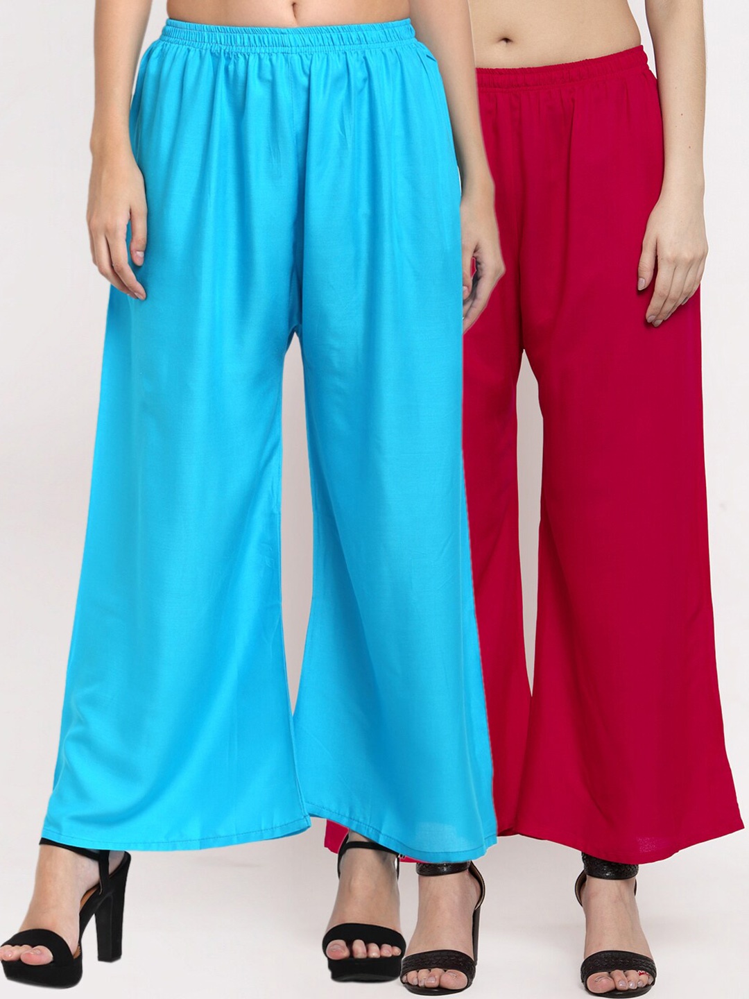 

Miaz Lifestyle Women Blue & Pink Set Of 2 Flared Ethnic Palazzos