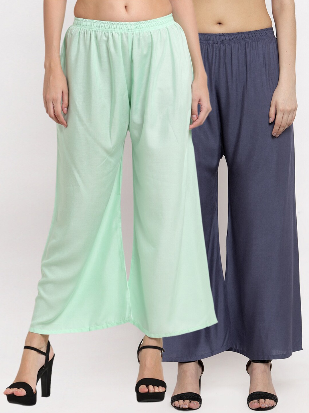 

Miaz Lifestyle Women Pack of 2 Flared Knitted Ethnic Palazzos, Green