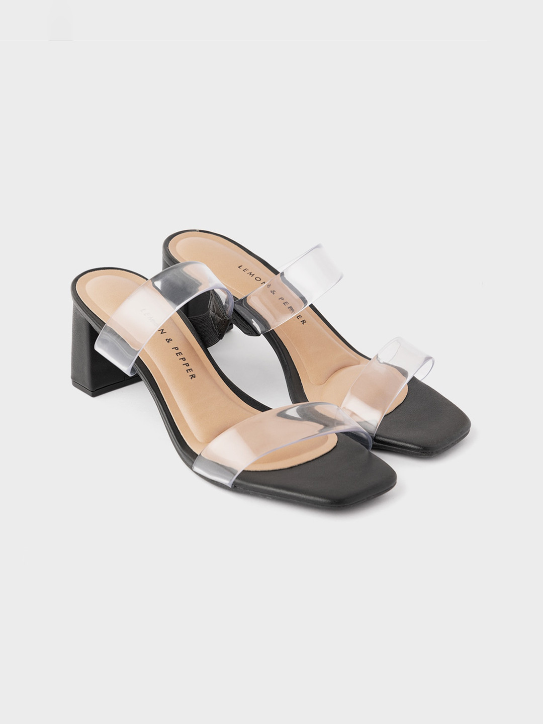 

LEMON & PEPPER Women Black & Transparent Block Sandals