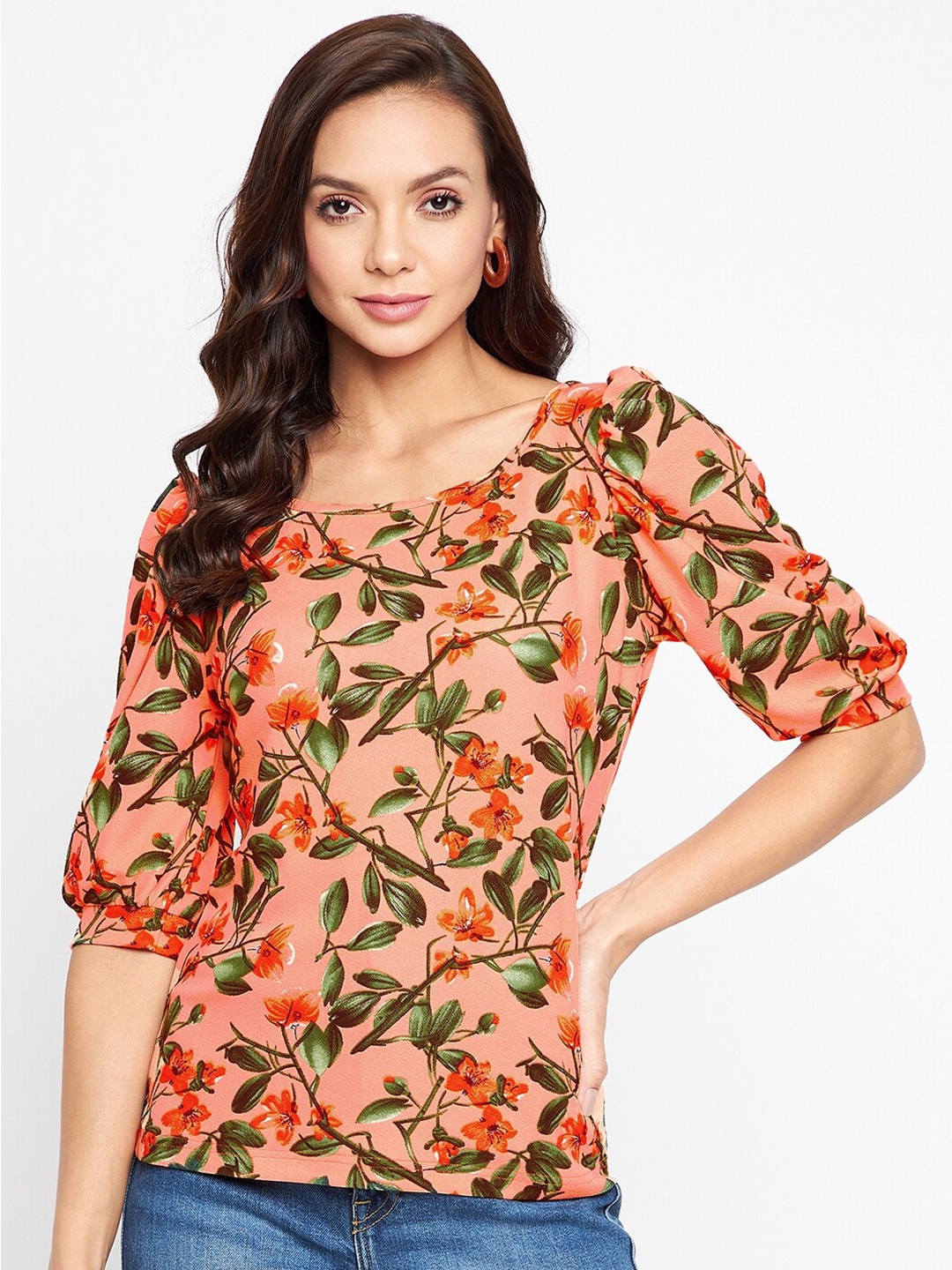 

Uptownie Lite Women Stretchable Round Neck Top, Orange