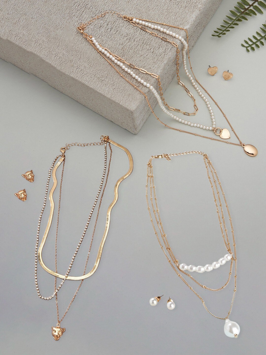 

AMI Women Set Of 3 Gold & White Jewellery Set