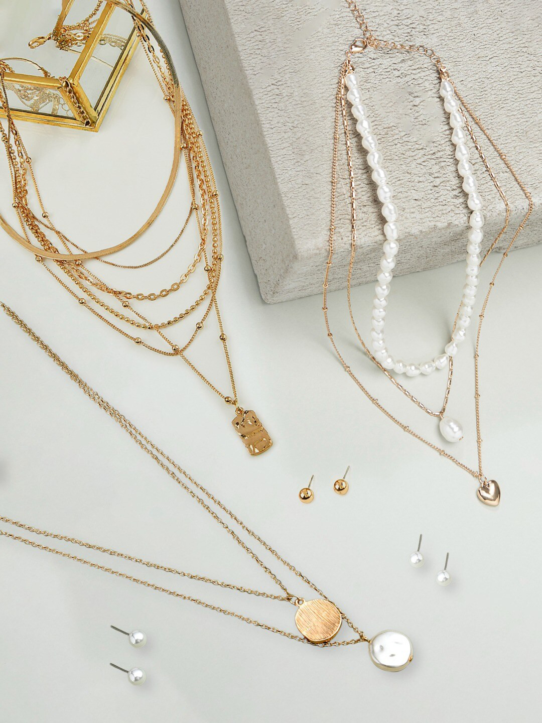 

AMI Pack Of 3 Gold-Toned & White Gold-Plated Layered Chain
