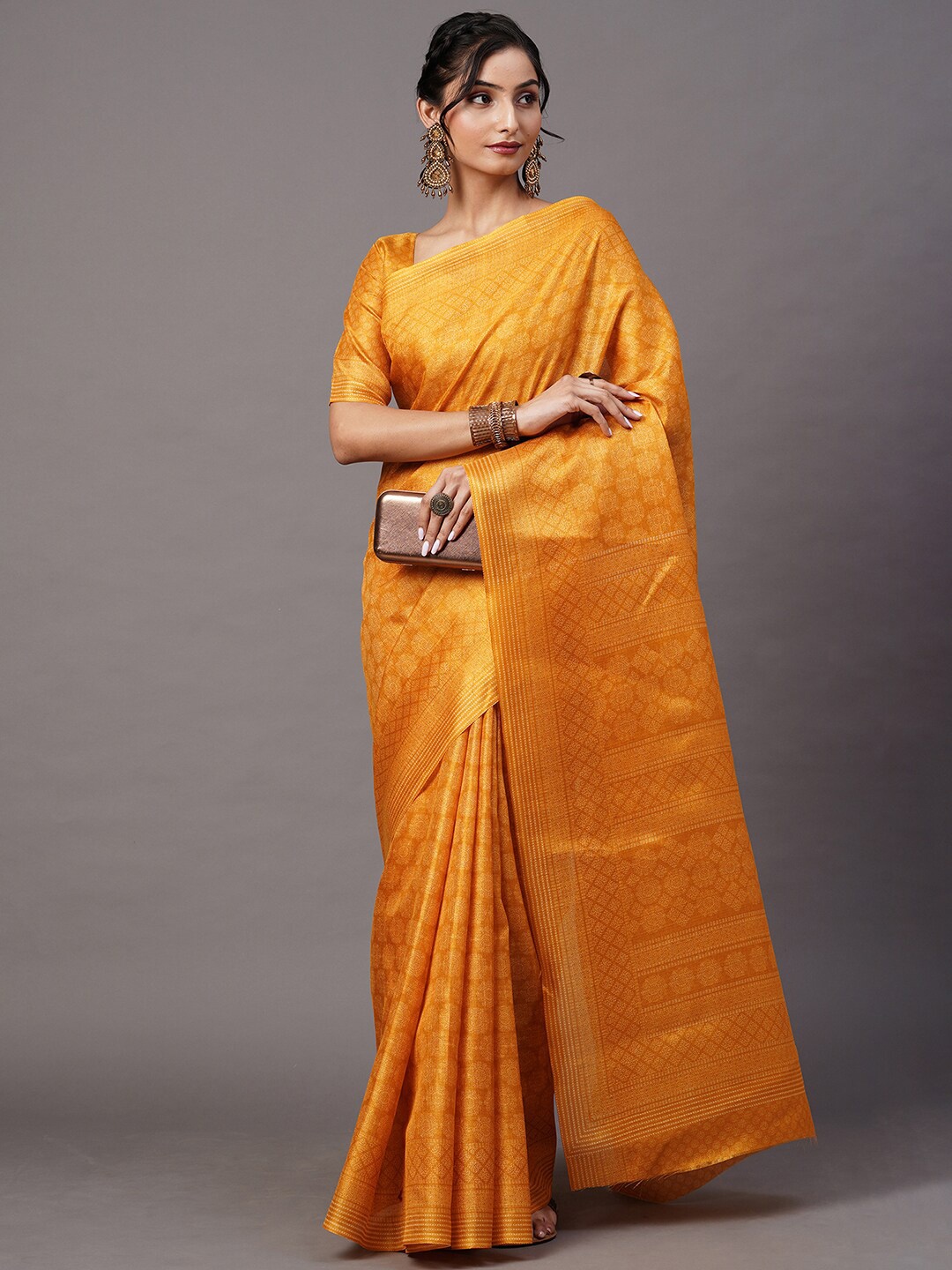 

Mitera Yellow & Off-White Ethnic Motifs Silk Blend Bhagalpuri Saree