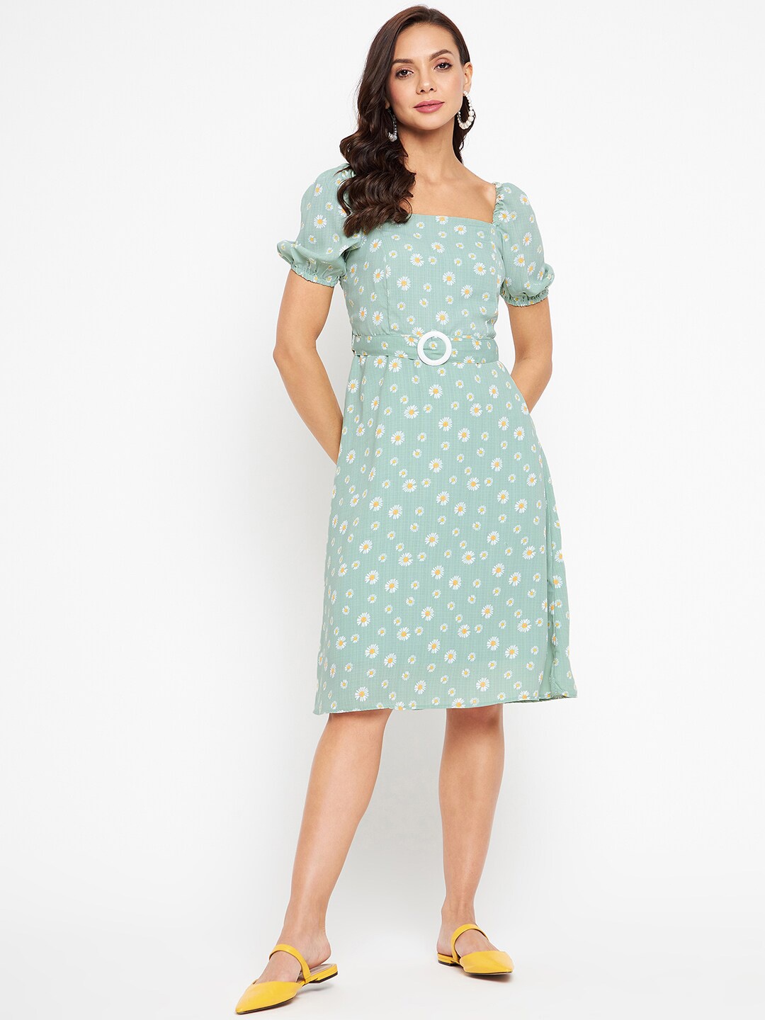 

Madame Green & White Floral A-Line Dress